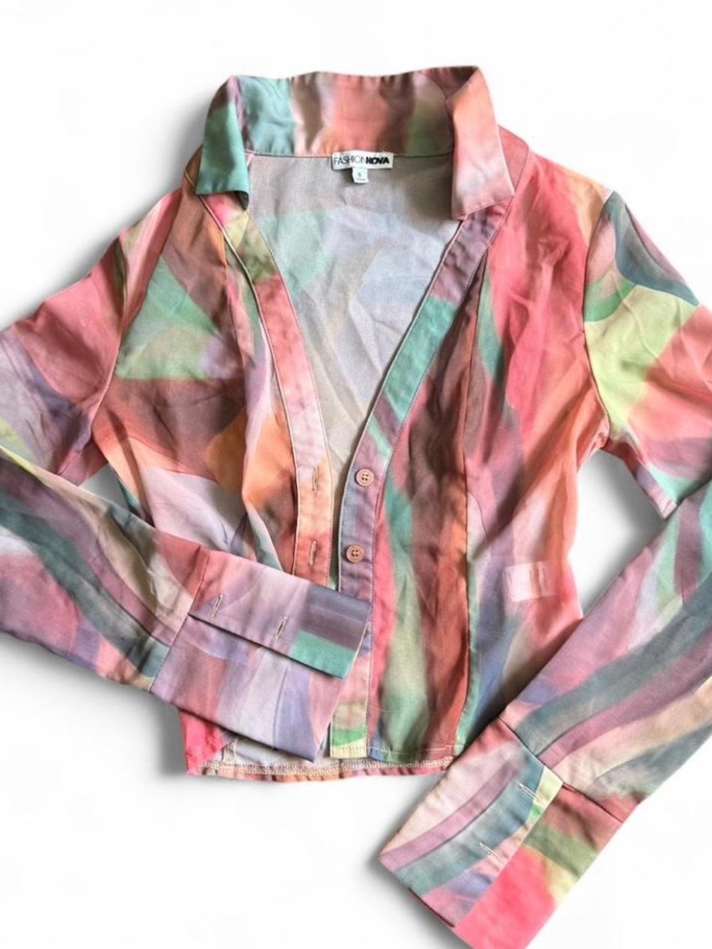 Fashion Nova Multicolor Pastel Watercolor Shirt